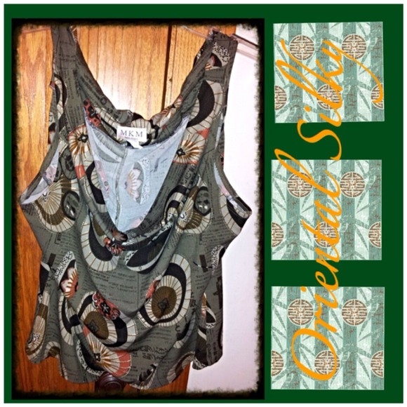 Tops - 🇺🇸12$🇺🇸🍚Olive green oriential print tank🍚