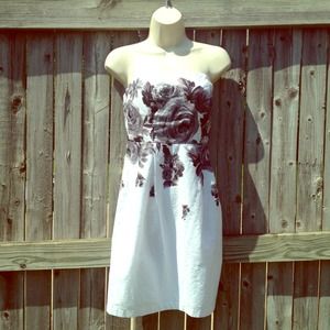Strapless White Dress with Floral Design