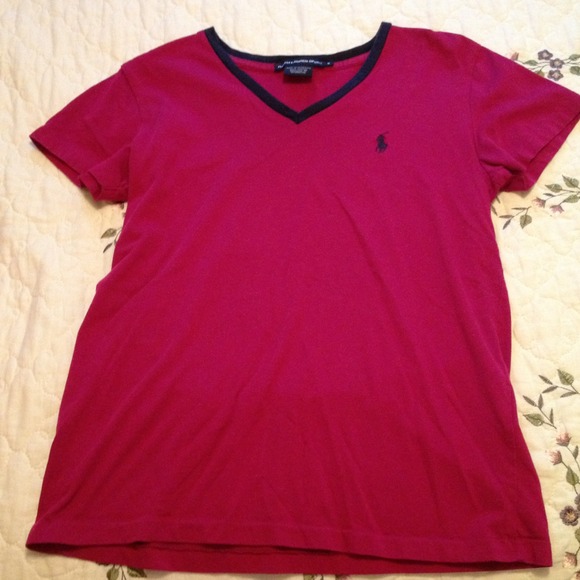 Pink polo shirt with navy blue trim !