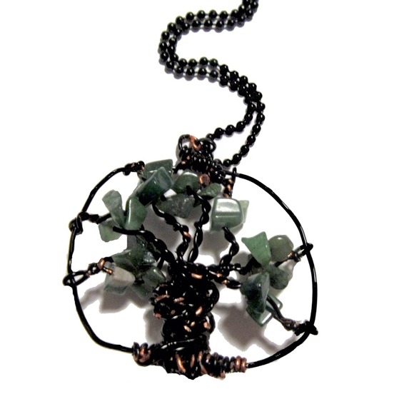 Genuine Stone Tree of Life Wire Pendant + BONUS - Picture 2 of 2