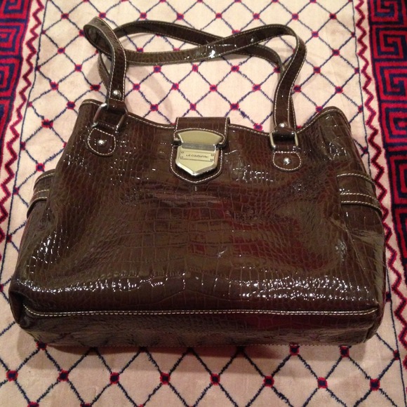 Liz Claiborne crocodile like brown glossy leather