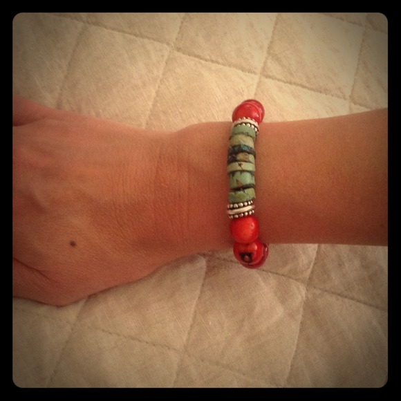 Genuine coral and turquoise beaded bracelet