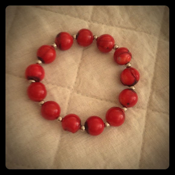 1 Genuine Red Coral Beaded Bracelet