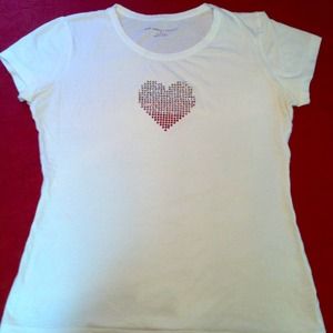 White tee with rhinestoned heart