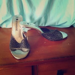 Sparkly peep toe heels