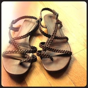 Brown leather braided sandals
