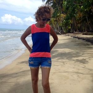 Royal blue and coral neon top