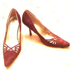 Brown pointed toe heels