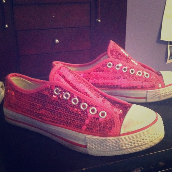 Bright pink sequin sneakers