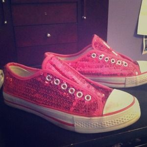 Bright pink sequin sneakers