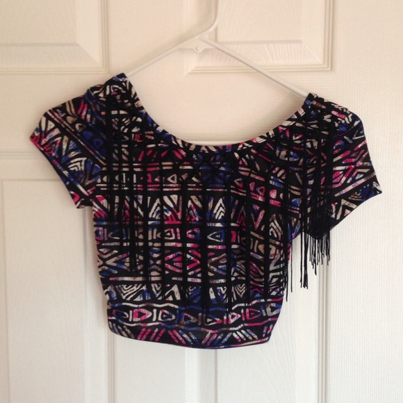 ❤TRADED❤New - Tribal Print Fringe Crop Top