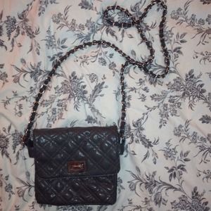 Grey Faux-Leather Quilted Crossbody Bag