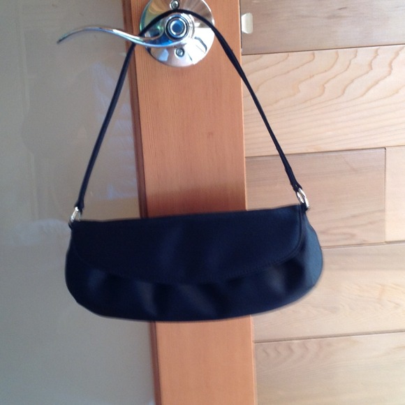 Black satin evening clutch. NWOT