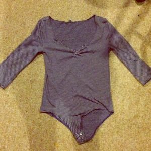 Quarter length sleeve navy &white striped leotard