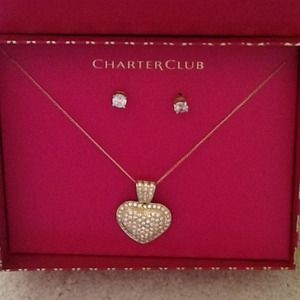 Cubic zirconia heart necklace, earrings NEW PRICE