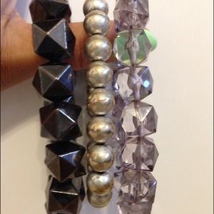 Silver assortment of beaded bracelets. Arm party!!