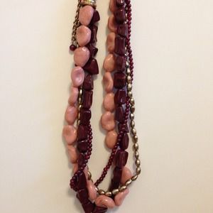Pink & maroon layered beaded necklace