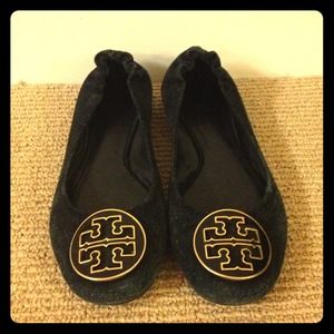 REDUCED! Tory Burch Reva Black Suede Flats 6.5