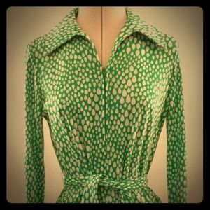 Vintage Dress Green & White Raindrop Pattern
