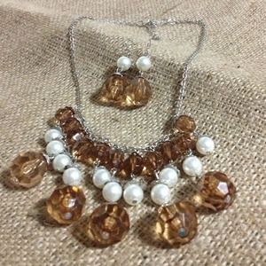 Amber & Faux Pearl Necklace