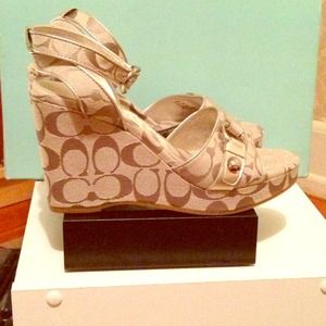 NWT Coach Silver Wedge Sandals