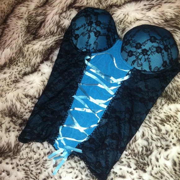 Black and blue sheer mesh corset