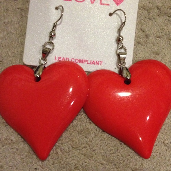 Big Lovely Red Heart Earring with Silver Hooks