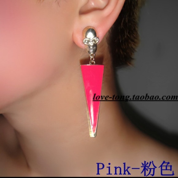 Pink triangle gothic skull triangle earrings