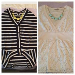 BUNDLE.  BCBGMaxAzria poncho and cream lace top