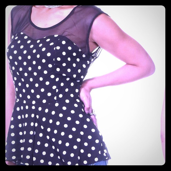 Tops - ***SOLD***Top Sheer Shoulder Polka Dot***SOLD***