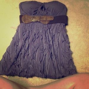 Purple/ plum colored tube top with frills and belt