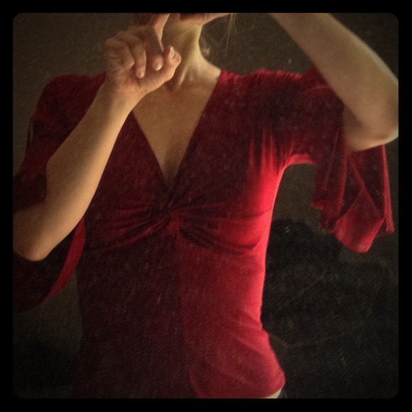 Deep Red 3/4 Sleeve V-Neck Shirt from Forever 21