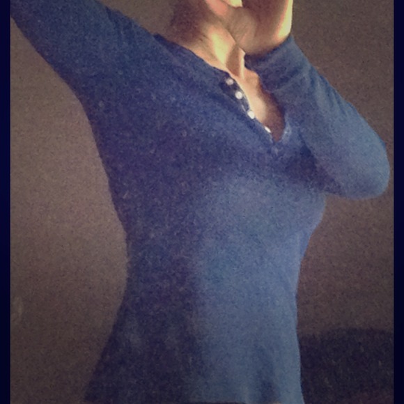 Navy Blue Long Sleeve Ribbed Faded Glory Shirt