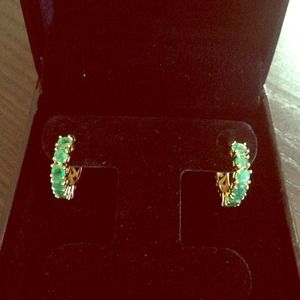 14 Kt yellow gold emerald stone hoops