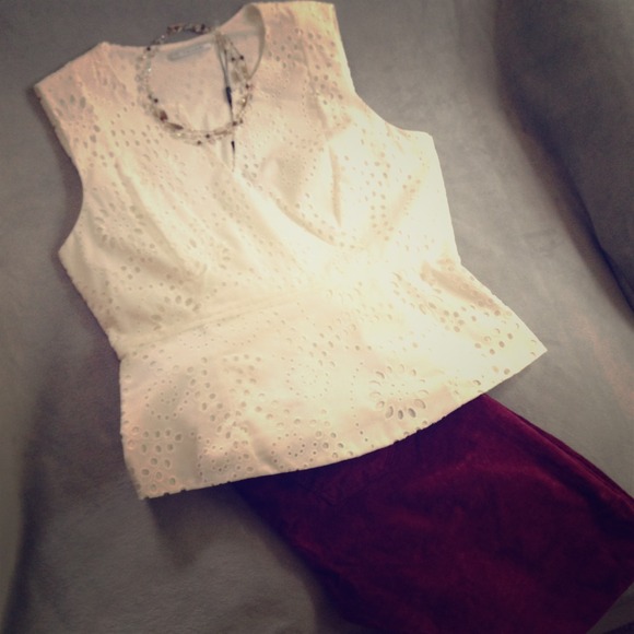 T Tahari Tops - Reserved T Tahari Diane Peplum Eyelet Blouse