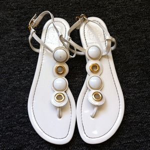 SOLD Tory Burch "Elizabeth" T-Strap White Sandles