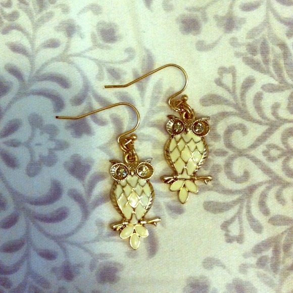 White & Gold Owl Earrings