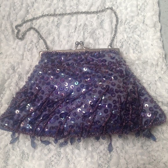 VINTAGE Purple Sequin Beaded Handbag one of a kind