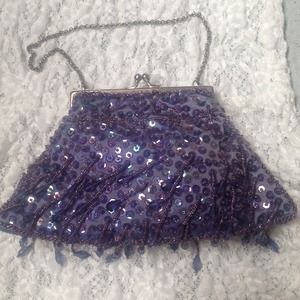 VINTAGE Purple Sequin Beaded Handbag one of a kind