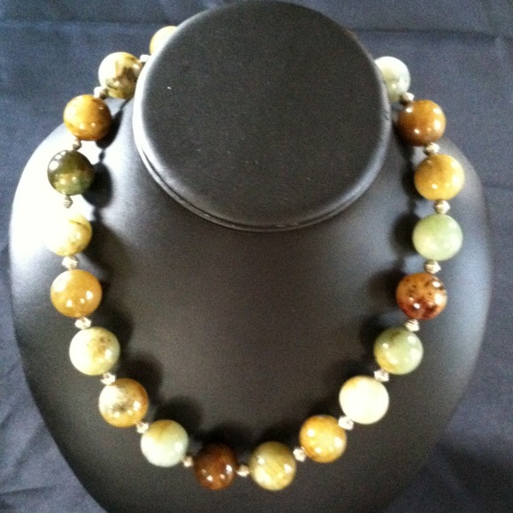 21" Apple Jade necklace with sterling silver beads