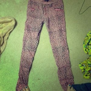 Pink leopard skinny jeans