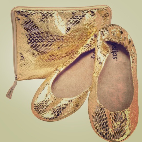 Cityslips snakeskin foldable ballet flats, gold