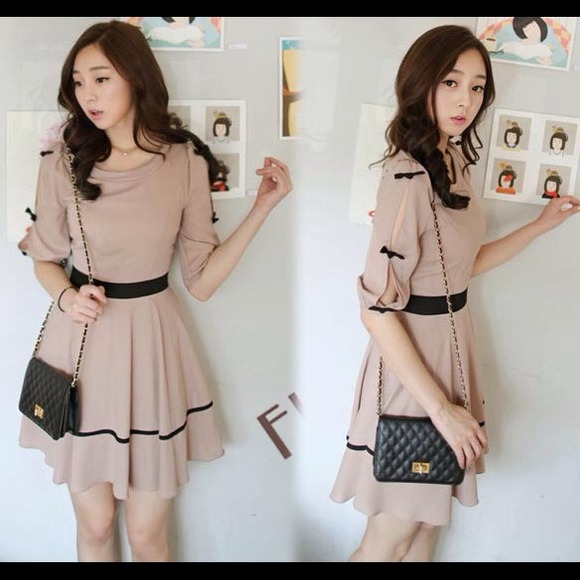 elegant round collar 1/2 sleeve chiffon dress