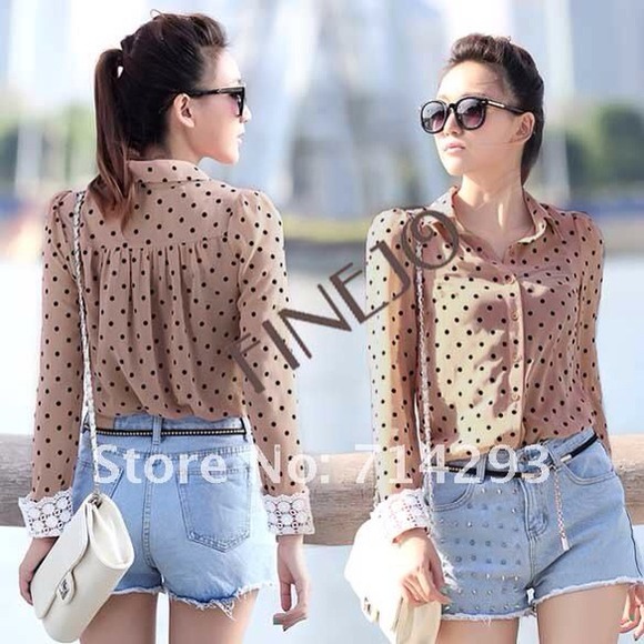 Women career charming dots chiffon shirt