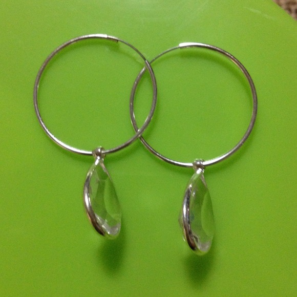 Hoop Earrings with Clear Crystal Teardrop