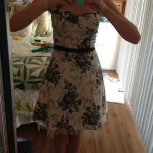 Halter evening dress. Cream &black.