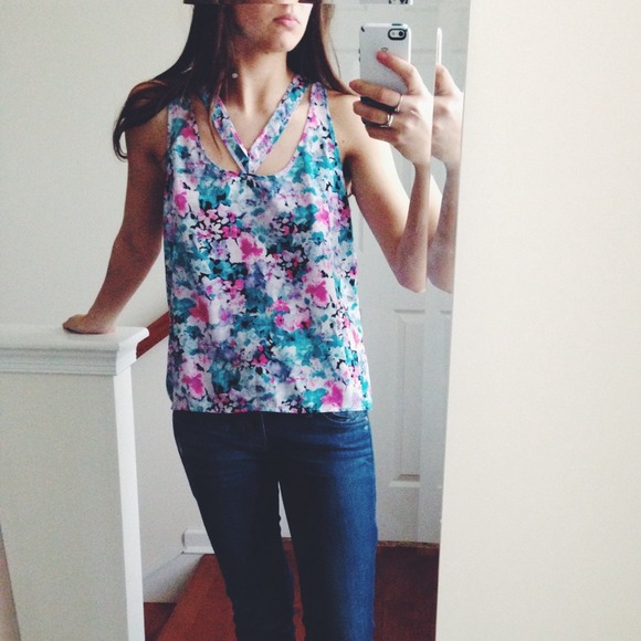 Tops - • Material Girl Floral Cutout Top •