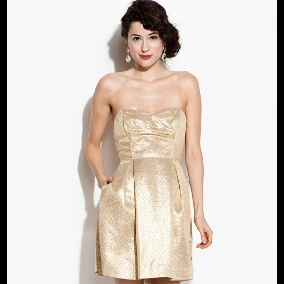 Shoshanna Gold Jacquard Strapless Dress