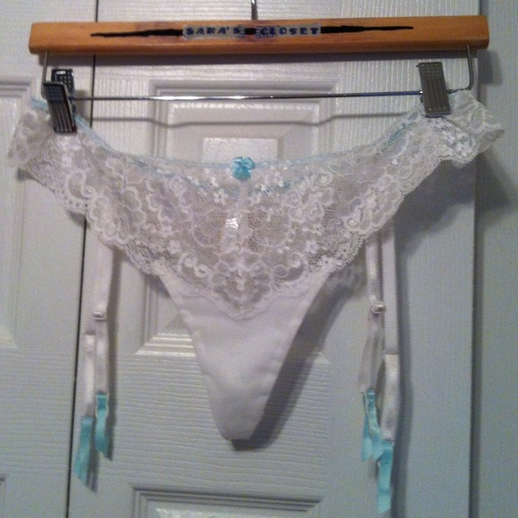 💥Sold💥 "I Do" White Lace/Baby blue garter panty