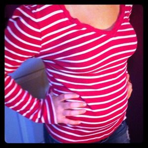 Long sleeve white and pink top.